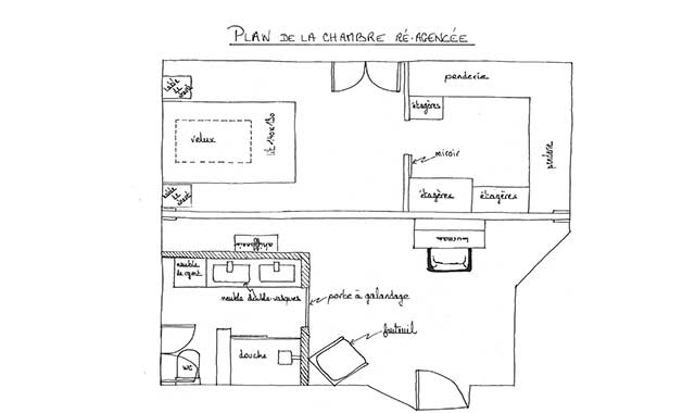 plan 2d chambre réamenagée, Albertville, Ugine, Moutiers, Savoie